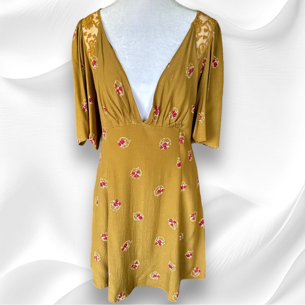 Free People Mockingbird Embroidered Backless Lace Inset Mini Dress Large - Picture 3 of 11
